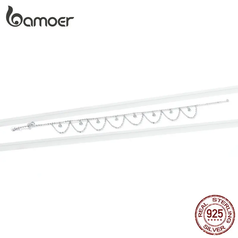 Bamoer, 925 пробы, серебряная цепочка, ножной браслет, звездное небо, подвеска с кисточкой, ножной браслет для ног, хорошее праздничное ювелирное изделие, аксессуары, GAT002