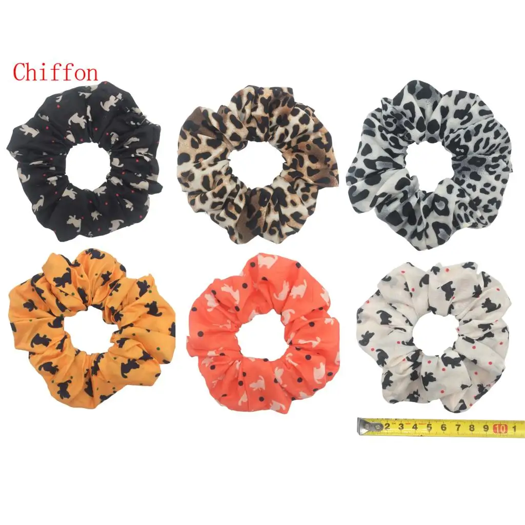 PJ041-6PCS 6 шт./партия, бархатные эластичные резинки для волос, резинки для волос для девочек, не складываются, леопардовые женские блестящие шифоновые Цветочные резинки - Цвет: PJ041-6PCS