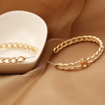 

New Geometric Metal Large Stud Earrings for Women Exaggerated Round Chain Earrings Retouch Face Accessories Wholesale Jewelry