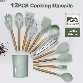 

12PCS Kitchen Utensils Cooking Kit Silicone Accessories Spaghetti Food Clip Oil Brush Spatula Egg Beater Kitchen Tools