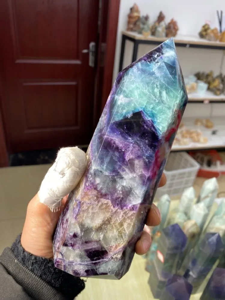 Natural Large Colored Fluorite Crystal Point Natural Crystal Wand Healing