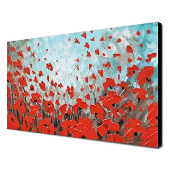 

Hand Painte Red Flower Blue Sky Modern Knife Oil Painting Home Interior Wall Art Large On Canvas Decoration Living Room Home