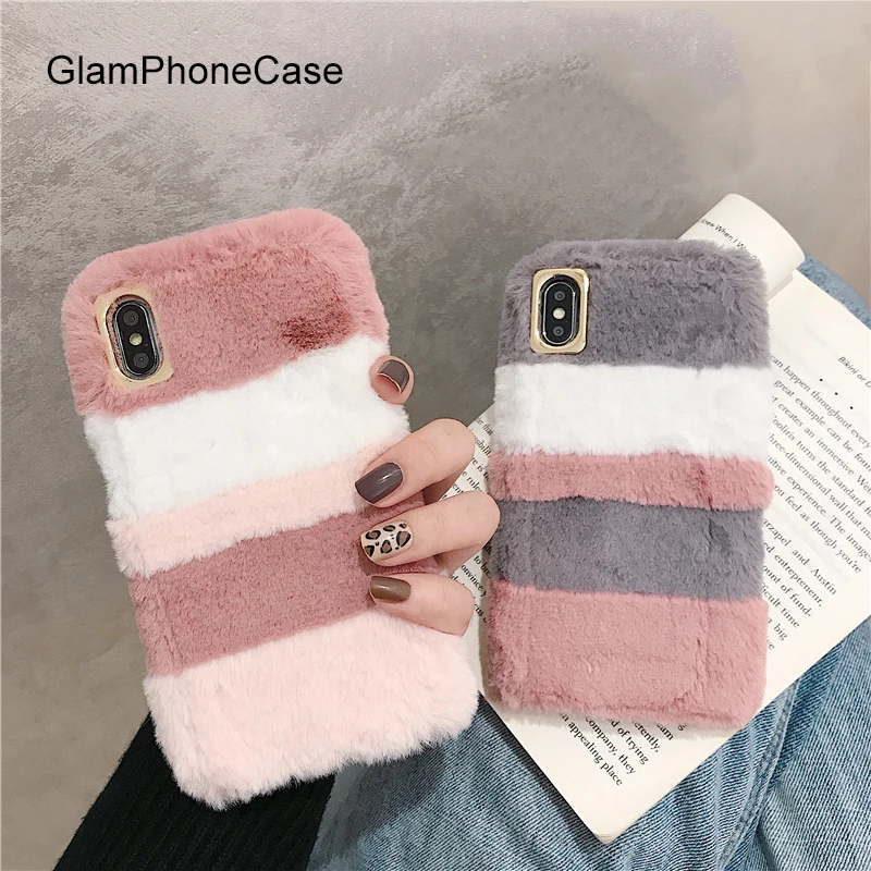

GlamPhoneCase Autumn Color Matching Plush Phone Case For iPhone X XS Max XR Soft Silicone Cover For iPhone 7 8 6 6s Plus Case