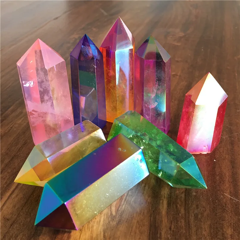 Titanium Rainbow Aura Lemurian Quartz Crystal Obelisk Point healing 2X 130g+