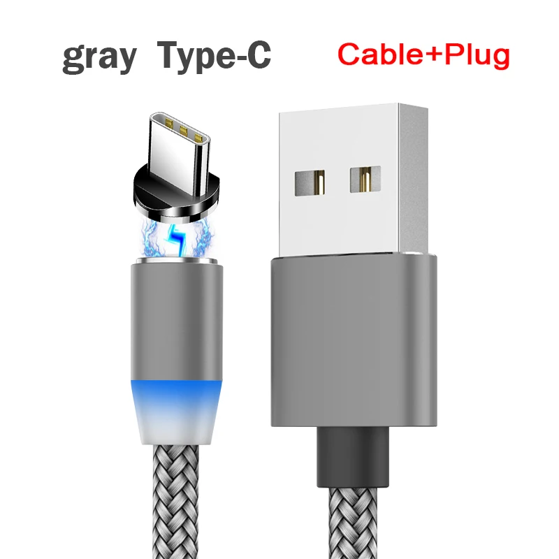 Магнитный Зарядное устройство usb кабель 1 м Микро Тип type-C USB для Iphone 6/7/8 X HuaweiXIAOMI USB кабель для зарядки или передачи данных со штекером супер Зарядное устройство кабель - Цвет: Gray for Type-C