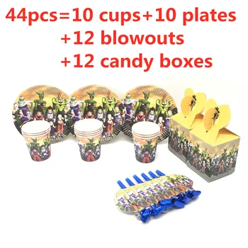 

44pcs Dragon Ball Son Goku Theme tableware set Boys Plate Cup Blowout Candy Box Kids Birthday Party Decoration Supplies Gifts