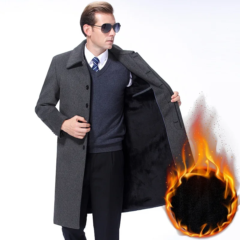 Новинка, высокое качество, зимняя мужская утолщенная плюшевая подкладка, длинное кашемировое пальто, повседневное, X-Long, мужское шерстяное пальто размера плюс, M, L, XL, 2XL3XL4XL