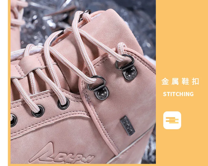 Winter Outdoor Plush Warm Snow Boots For Women PU Leather Waterproof Snow Shoes Pink Fashion Ankle Boots Woman Big Size 42