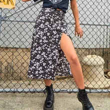Summer Women High Waist Skirts Wraps Fashion Casual Split Beach Midi Skirt Ladies Leopard Flower Printed Skirt Female Side Open