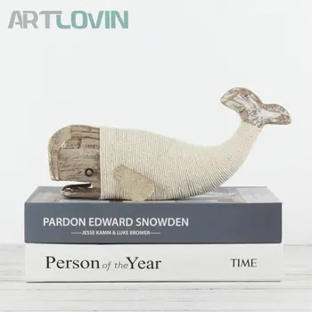 

Happy Sea Fish Vintage Wooden Home Decor Figurines Nature Wood Decorative Dolphin Crafts Living Room Tabletop/Window Ornaments