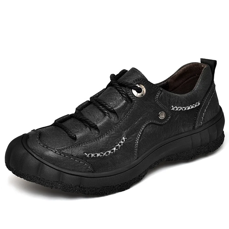 

Autumn And Winter New Style First Layer Dull Polish Cowhide Outdoor Hiking Shoes MEN'S SHOES Soft Bottom Closed-toe Casual Leath
