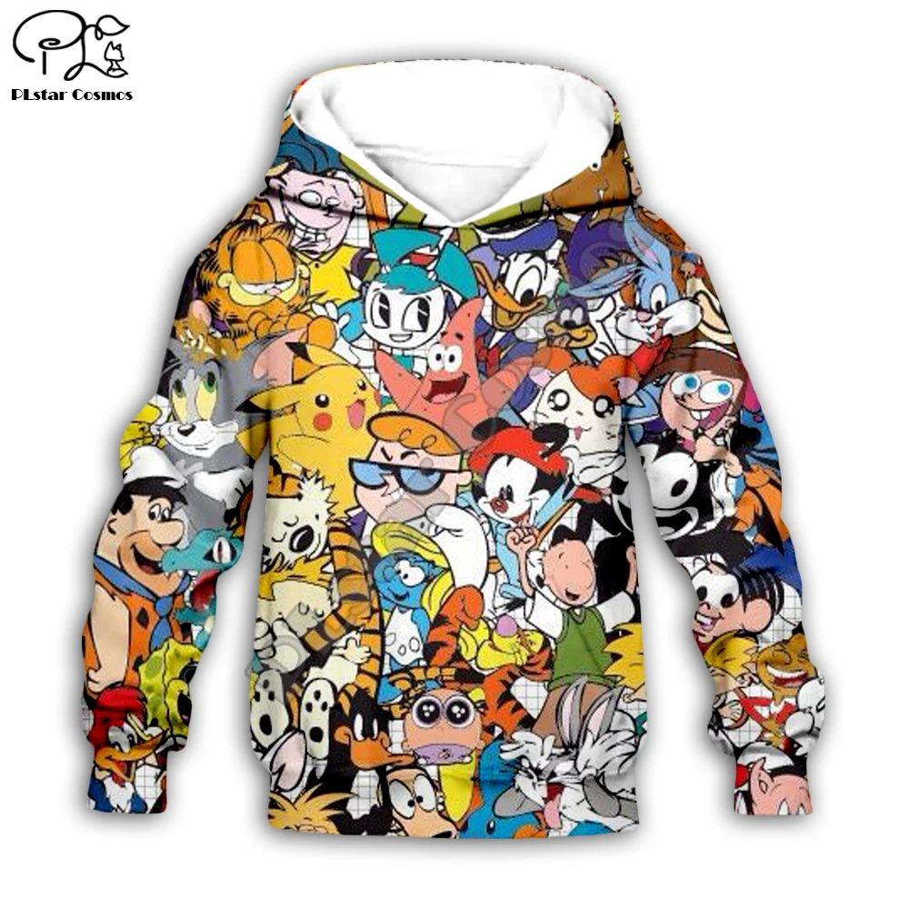 

90s Cartoon Gang Character collage 3d Hoodies Children zipper Long Sleeve Pullover Cartoon Sweatshirt /family-6