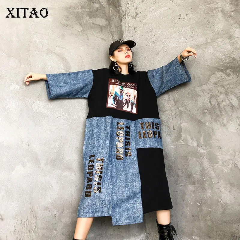 

XITAO Vintage Fashion New Women 2020 Spring Pattern Letter Pullover Goddess Fan Minority Pleated Minority Casual Dress DMY3292