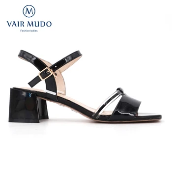 

VAIR MUDO Women Sandals Elegant Patent Leather Thick Heel Ankle Strap Spring Summer Shoes Lady Women Shoes Sexy Footwear LX1