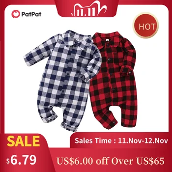 

PatPat 2020 Hot Sale Spring Autumn Cotton Casual classic Plaid Collar Rompers One Pieces Jumpsuit Baby Clothing Two Colors