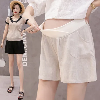 

1866# Low Waist Adjustable Button Belly Maternity Shorts Summer Loose Thin Linen Clothes for Pregnant Women 4XL Pregnancy Shorts