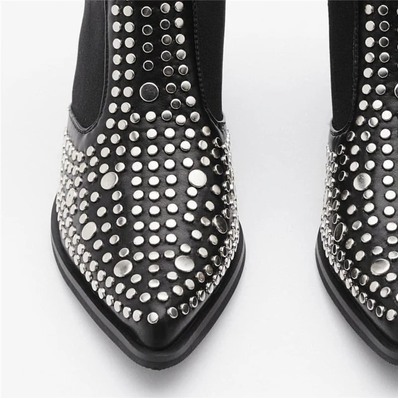 Square Heels Classic Fashion Rivets Elastic Ankle Boots Shoes Women Chelsea Boots platform boots,winter boots,ankle boots,women high heeled boots