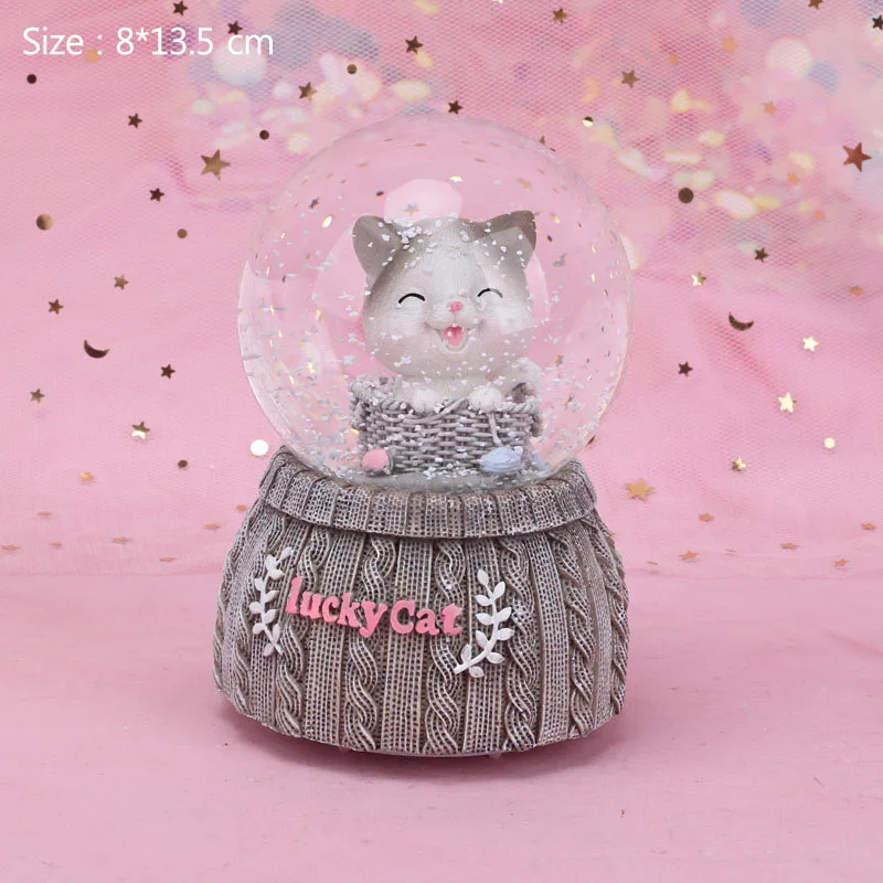with light Lucky Cat вязаный хрустальный шар основа смолы фигурка украшения дома аксессуары мультфильм украшения "Кошки" Музыкальная Шкатулка Свадебный Декор подарок - Цвет: with light