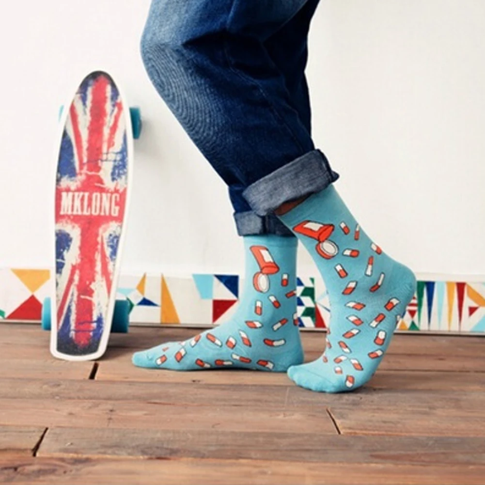 New High quality Unisex Cute Soft Breathable Socks With s Pattern Printed Couples Blue Cotton Socks