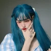 AILIADE-pelucas largas de cabello sintético para mujeres y niñas, pelo largo azul recto Natural con flequillo, resistente al calor, Cosplay, vacaciones de Lolita ► Foto 2/6