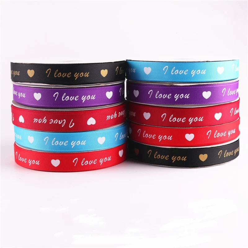 

IBOWS Love Heart Printed Grosgrain Ribbon Stain Ribbon Bow Gift Wrap Tape Wedding Party Christmas Decoration 50Yard/lot 20mm
