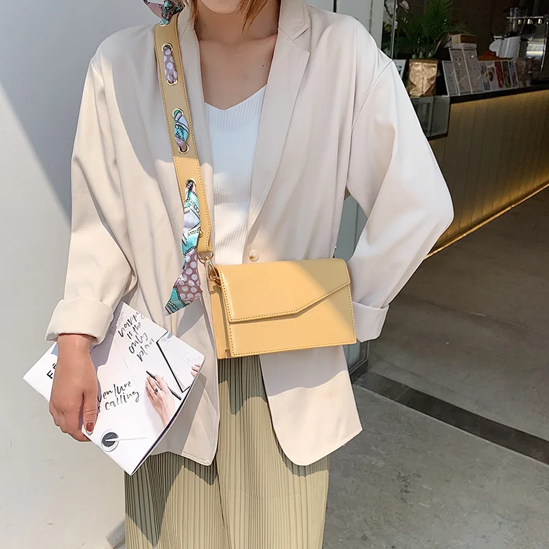 

Texture Small Square Bag 2019 New Net Red Oblique Bag Single Shoulder Handbag Irregular Silk Scarf Decoration