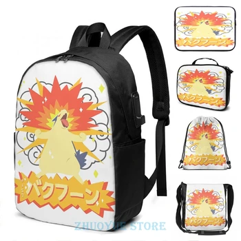 

Funny Graphic print Typhlosion Pokemon(2) USB Charge Backpack men School bags Women bag Travel laptop bag