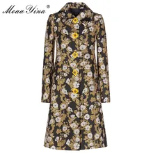 MoaaYina Fashion Windbreaker Overcoat Autumn winter Women Long sleeve luxurious Gold Line Jacquard Vintage Elegant Overcoat