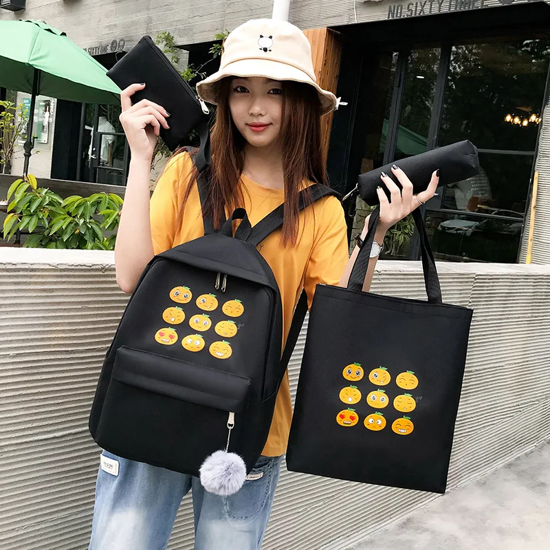 

Summer New Style WOMEN'S Bag Fashion Four-piece Set Different Size Bags Simple Printed Backpack Large Capacity Schoolbag