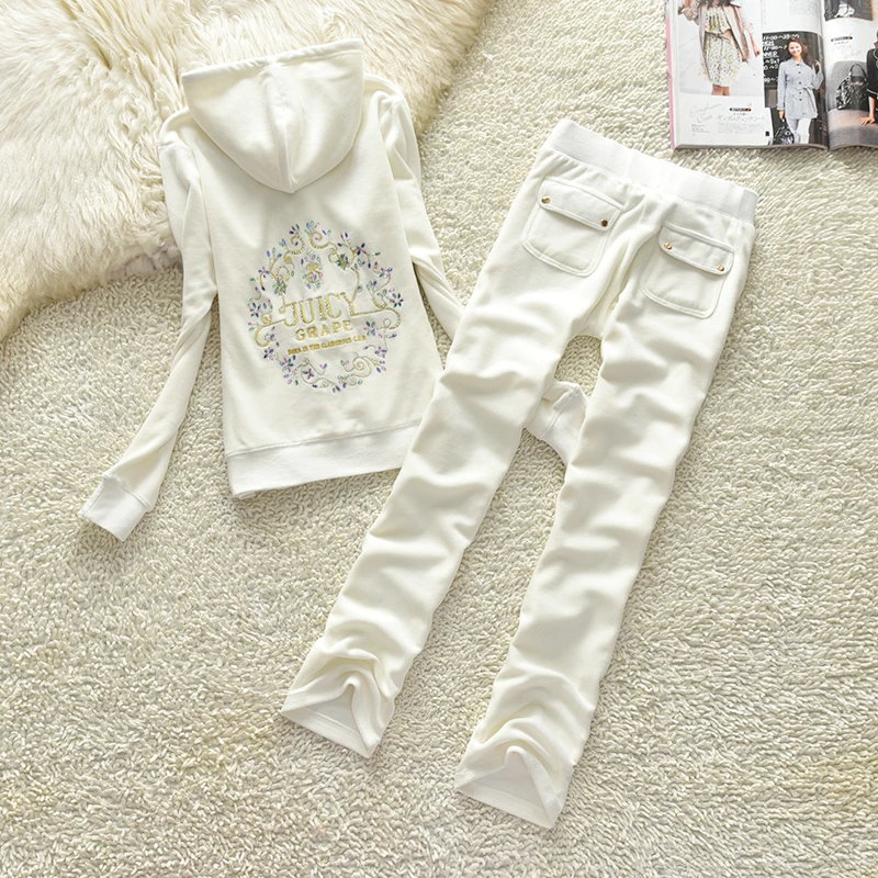 

Juicy Lovers Brand Grape Diamond Embroidery Velvet Women's Jogging Suit Casual Tracksuits Hooded Collar Slim Sportswear suit