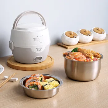 

220V Cartoon Mini Rice Cooker For Home School Food Meal Warmer Container Stainless Steel Heating Electric Lunch Box Insulation