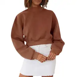 Женские кофты, короткий топ, модный, однотонный, со стоячим воротником, с длинным рукавом, свободный Женский Повседневный пуловер