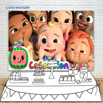 

Cocomelon Family With Funny Face Background Photography For Birthday Party Wall Decor Banner Baby Shower Photography Backdrops