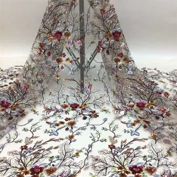 

5 Yards 2020 High Quality African Sequins Lace Fabric French Net Embroidery Tulle Lace Fabric For Nigerian Wedding Party Dress