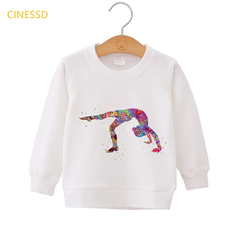 bonito branco hoodies para crianças meninas ginástica arte impressão crianças grosso esporte roupas inverno ginásio amante presente de aniversário camisolas