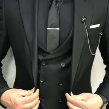 Мужские черные 3 предмета в комплекте с заостренными лацканами костюм выпускного индивидуальный заказ смокинг жениха свадебный костюм на заказ