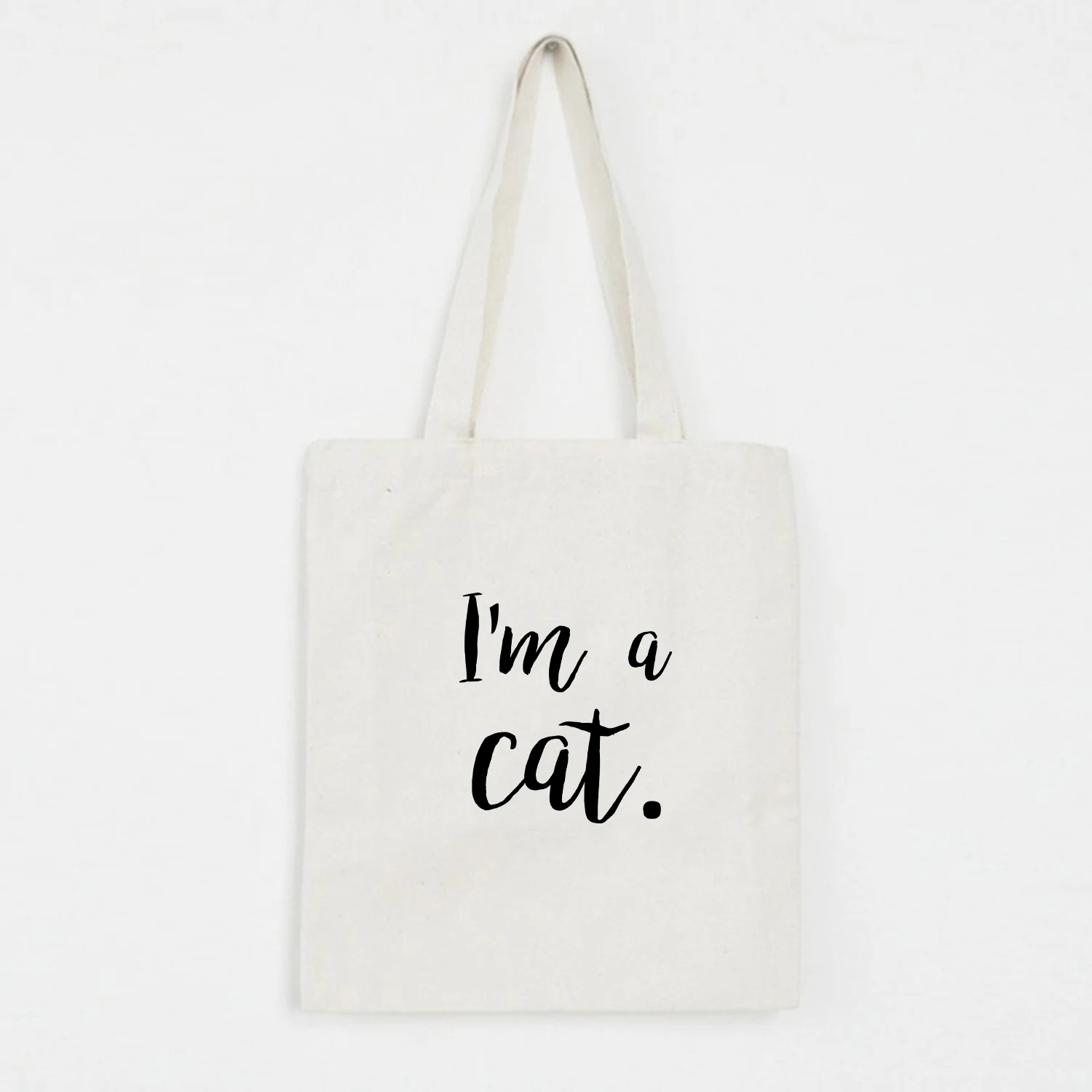 Парусиновые сумки на плечо с надписью «I'm A Cat» и изображением кота, хозяйственная сумка, эко-сумка для покупок, модная повседневная Складная Большая Сумка - Цвет: A176WHITE