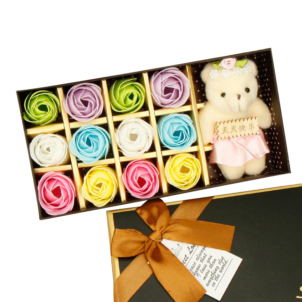 Rose Soap Flower Box 12PCS Romantic Rose Soap Flower Animal Toys Bear Doll Decoration Best Gift Festival Box#40
