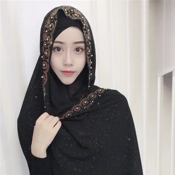 

Muslim Islam hijab Fashion High quality starry cotton Beads scarf lady Shawl Cover of Hui Ethnic Wind shimmer glitter hijab