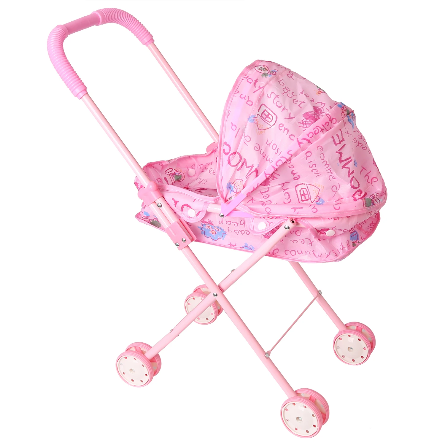 Pink Simulation Doll Stroller Foldable 