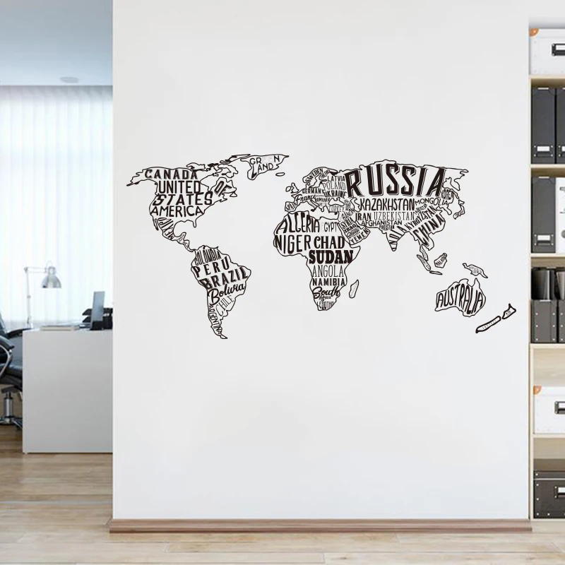 Huge World Map Collage Wall Sticker Office Classroom Large World Map Earth Global Wall Decal Bedroom Vinyl Decor  (2)