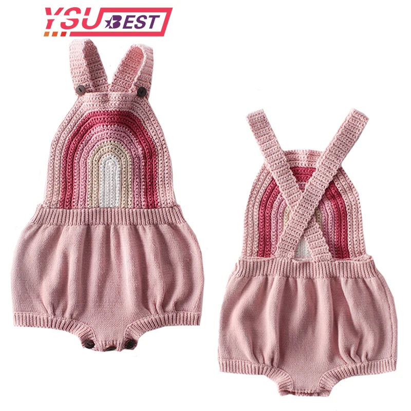 

Baby Girl Clothes Knitted Baby Clothes Newborn Baby Girl Boy Romper Sleeveless Rainbow Infant Baby Jumpsuit For Girl Overalls