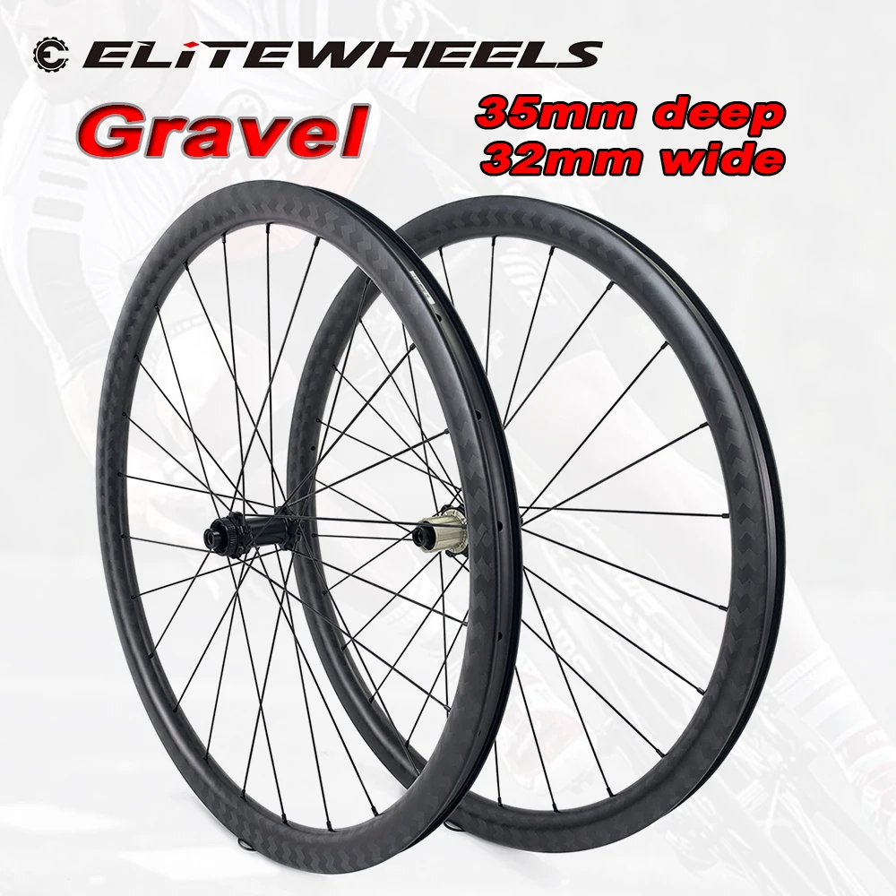 ELITEWHEELS 700C Quality Disc Brake Carbon Wheelset 35*32mm RD11 Center Lock Disc Hub Bike Carbon Wheels For Gravel Road Cycling