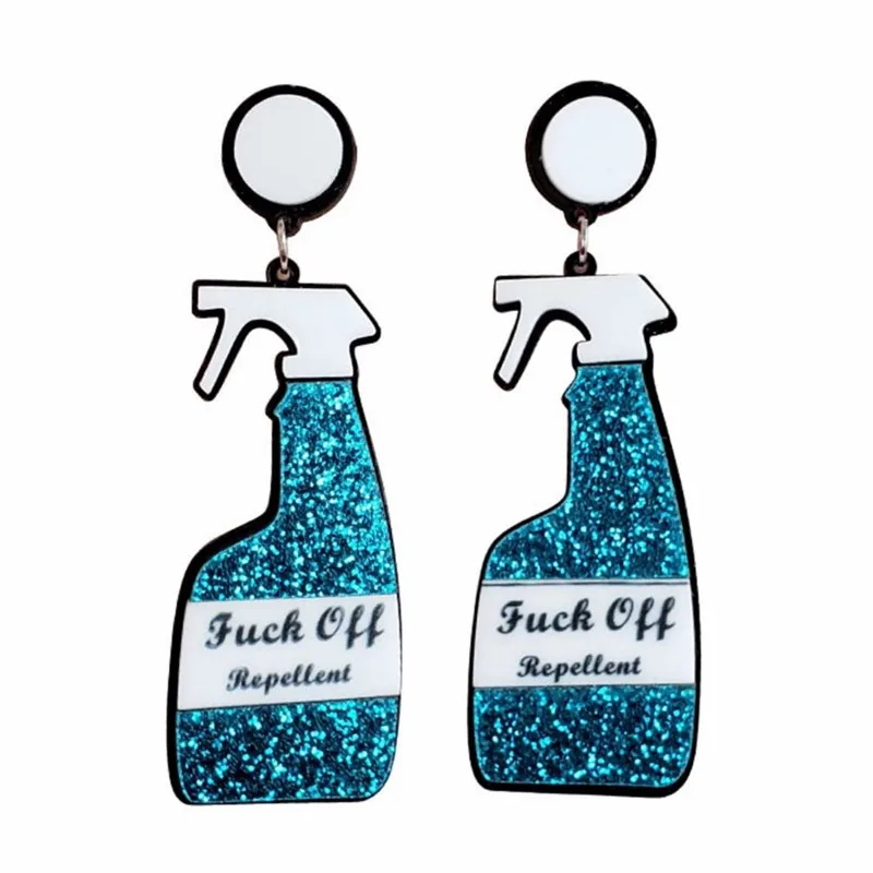 Glitter Pink Blue Repellent Spray Bottle Drop Earring For Women Girls Funny Acrylic Long Dangle Earrings Rock Party Jewelry Gift | Украшения