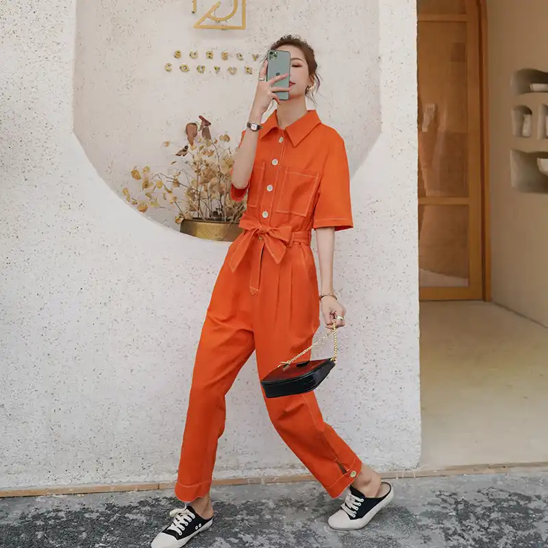 short orange jumpsuit