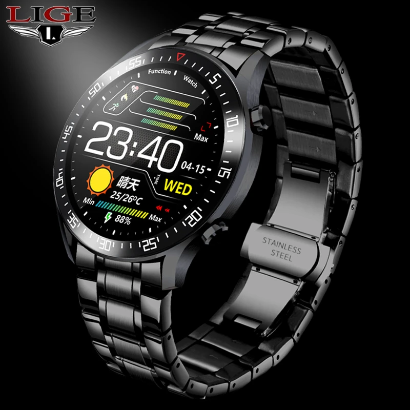 LIGE 2020 New Steel Band Color Screen Smart Watch Men Multifunctional Sport Heart Rate Blood Pressure IP68 Waterproof Smartwatch