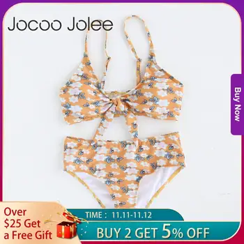 

Jocoo Jolee 2018 New Sexy High Waist Bikini Women Floral Print Bow Bathing Suit Summer Beach Bra Brief Sets