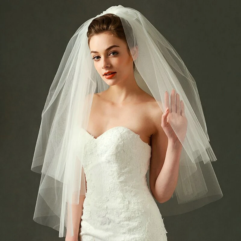 2018 White 1T Wedding Bridal elbow Length cut Edge Veil+comb 90cm 