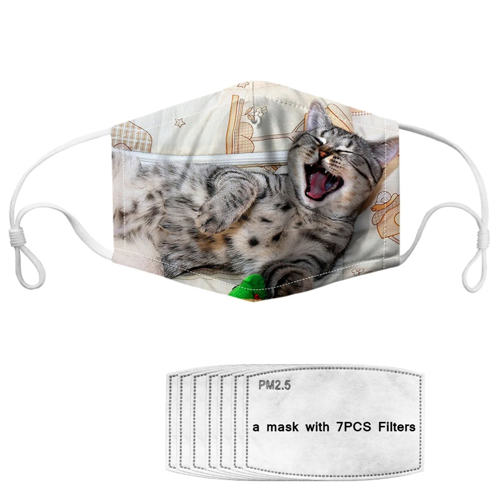 

Customized Print Fashion Women/Kids Mouth Mask Reusable Non-disposable Mask with 7 Filters Face Mask Cover Mask