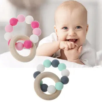 

Baby Nursing Bracelets Wooden Teether Silicone Chew Beads Teething Rattles Toys Teether Montessori Bracelets